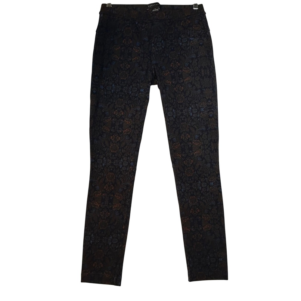 Sanctuary Floral Jacquard Skinny Ankle Pants Black Blue Orange Floral Small